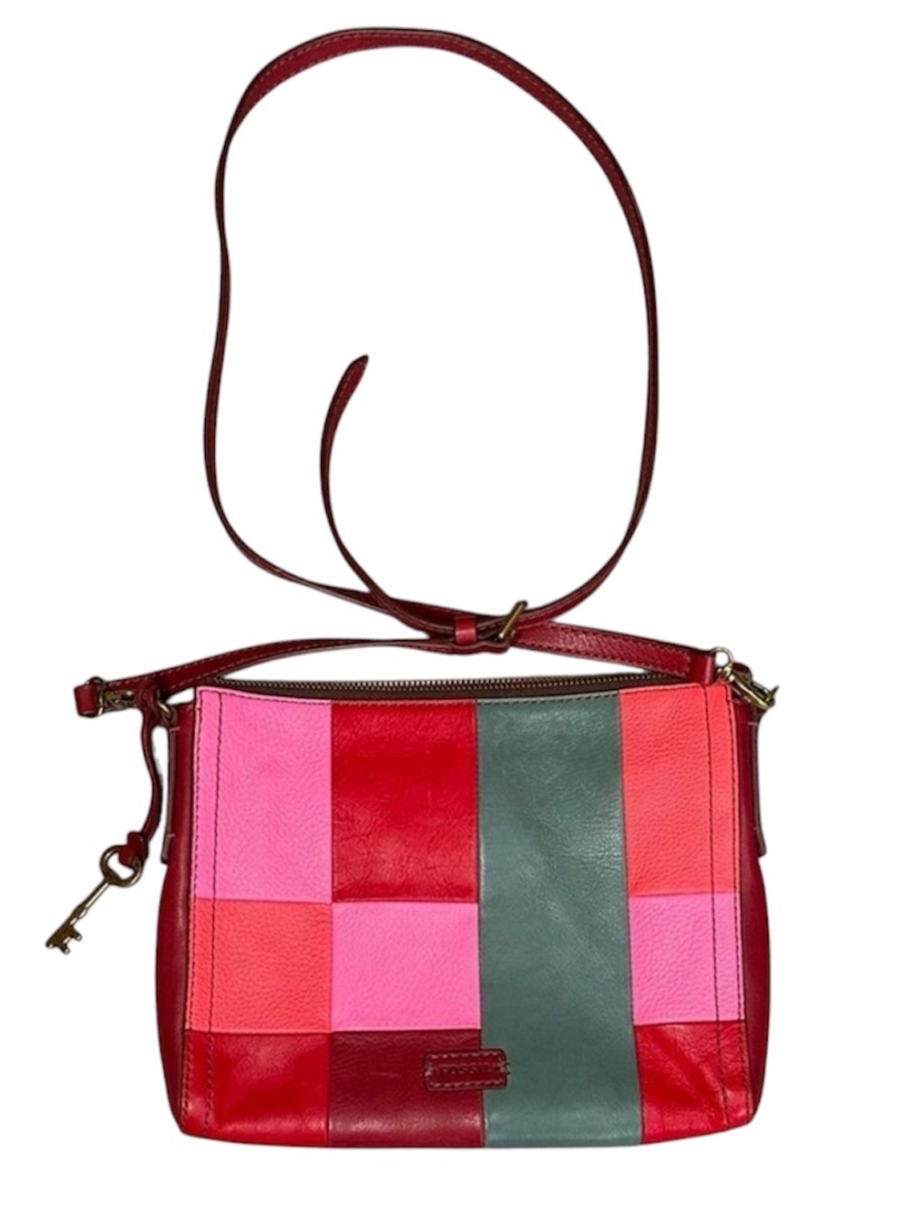 Fossil Red and Pink Patchwork Leather Crossbody Bag Purse